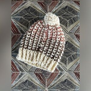📦LAST CHANCE: DONATING📦 Hand Knit Brown, Cream and Mauve Winter Hat